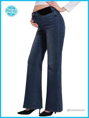 Maternity Flare Jeans Mid-Rise Stretchy Bell Bootcut Pregnancy Pants Adjustable